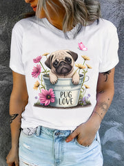 A Fun Printed T-Shirt Featuring Pugs, Perfect for Pug Enthusiasts