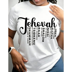 Women' Jehovah Print Black TShirt Crew Neck Casual Cotton Tee Medium Stretch Knit Fabric Regular Fit For Female Ladies For // Ndependence Day