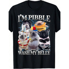 Funny Pibble Dog Meme Brainrot Wash My Belly T Shirt Crew Neck, Print Pattern, Suitable For All Seasons And Various Occasions. Graphic Tees