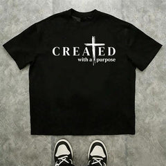 Men’s “Created with a Purpose” Christian graphic T-shirt, faith quote print tee