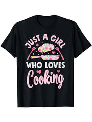 Just a Girl Who Loves Cooking Graphic T-Shirt, Unisex Premium Soft Cotton Crew Neck Tee, All Season Cute Kitchen Lover Tee, Ideal Novelty Gift For Cooking And Baking Enthusiasts