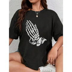 Praying Skeleton Hands TShirt Women's Short Sleeve TShirt Crew Neck Tee Tops