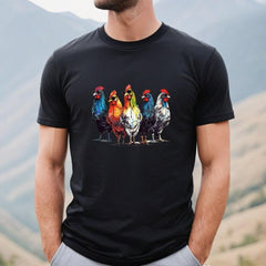 Chicken Group Sunglasses Cartoon Graphic T-Shirt