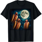 Men's Round Neck Short-Sleeve Pure Cotton Casual Fashion T-Shirt, Unisex 3 Magical Hotdogs Howling at the Moon Funny Meme Graphic Streetwear, Summer Gifts