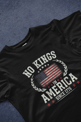 DIYANYONE Original "NO KINGS IN AMERICA SINCE 1776" Cotton T-Shirt - Patriotic Vintage Flag Graphic Tee, Historical Freedom Statement Shirt