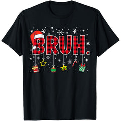 Bruh Funny Christmas Red Plaid Xmas Pajamas T-Shirt