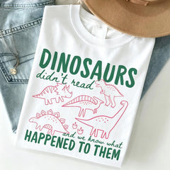 Preppy Teacher Shirt Funny Dinosaur Reading Graphic Tee Back To School Women Summer Casual Short Sleeve Top Cute Librarian School Humorous T-Shirt