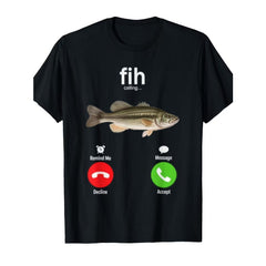 Fun Fishing Print T-Shirt - "Fish Are Calling" Fish-Shaped Design with Answer- Lightweight Casual Tee for Anglers And Tech Enthusiasts , Fishing Shirt