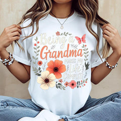Being a Grandma Makes My Life Complete Floral Butterfly T-Shirt - Grandmother Gift Graphic Tee, Unisex Casual Top