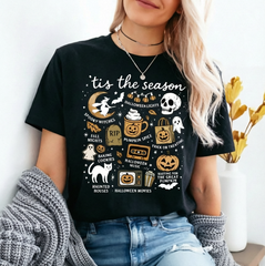Halloween Graphic T-Shirt, Cute Coquette Fall Graphic Tee, Retro Pumpkin Spice Spooky Witch Ghost Trick Or Treat Shirt Halloween Party Clothing For Unisex