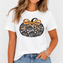 Fashion New Women's Round Neck T-Shirt Halloween Pumpkin Skull Bow Print Top