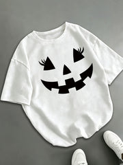 Pumpkin Face T-Shirt Halloween Jack O Lantern with Lashes Tee