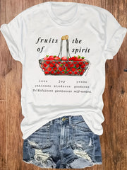 Fruits of The Spirit Galatians 522 Strawberry Basket Graphic Tee, Faith Inspirational Casual Women T-Shirt