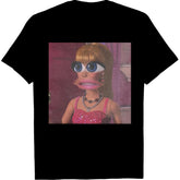 Quirky Doll face meme Print T-Shirt - Retro American Street Style Graphic Tee, Unisex Summer Casual Top