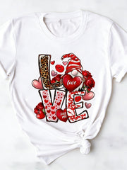 Christmas Fashion Letter Cartoon Print Women's Round Neck 100% T-shirt, Minimalist Design, Comfortable and Breathable, Suitable for Everyday Casual Matching, Showcasing a Natural Elegant Style