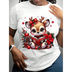 Christmas Cute Reindeer With Gift Box & Ornaments T-Shirt
