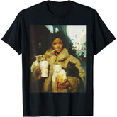 Funny Black Doll Face Meme with Sarcastic Cat Graphic T-Shirt - Creepy Cute Internet Humor Tee, Unisex Casual Top