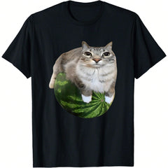 Funny Shirts Festival New Year Watermelon Cat Silly Cat Meme T-Shirt