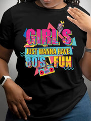 A Fun Graphic T-Shirt from The 80S, Featuring Short Sleeves And a Casual Round Neck, Perfect for Women'S Spring And Summer Wear