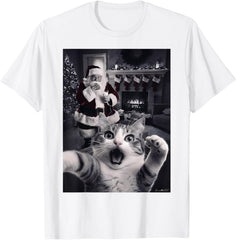 Funny Cat Selfie With Santa Christmas T-Shirt