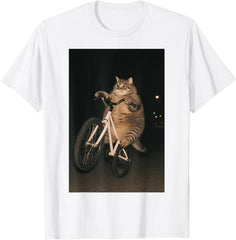 Cute Cat On Bike Animal Funny Meme T-Shirt