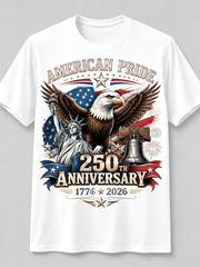 American Pride 250th Anniversary 1776-2026 T-Shirt Bald Eagle Statue of Liberty Liberty Bell USA Flag Vintage Patriotic Short Sleeve Tee for Men Women