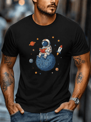 Astronaut Space Graphic T-Shirt Casual Short Sleeve Cosmic Print Tee