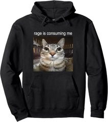 Rage Is Consuming Me Silly Staring Cat Meme Pullover Hoodie