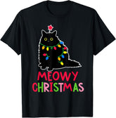 Meowy Christmas Xmas Lights Black Cat Family Funny T-Shirt gift idea cat lover
