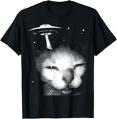 Alien Cat Meme UFO Vintage Graphic Tee Y2K Funny Silly Cat T-Shirt