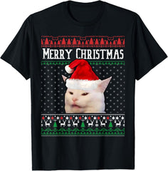 Woman Yelling at a Smudge Cat Ugly Christmas Sweater Meme T-Shirt