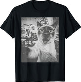 Funny AI Siamese Cat Selfie with Santa Claus Christmas Meme T-Shirt