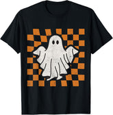Retro Vintage Checkered Ghost Trendy Funny Halloween T-Shirt