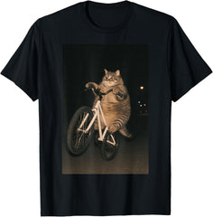 Cute Cat On Bike Animal Funny Meme T-Shirt