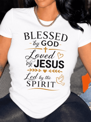 Blessed by God Loved by Jesus Led by the Spirit Christian Graphic T-Shirt for Women Faith Inspirational Tee