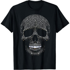Casual Cotton T-Shirt with Crystal Skull Tee – Intricate Rhinestone Gothic Design Short Sleeves - Teeshirts,Graphic Tees Stream Elements Shirt,Graphic Tees Stream Elements Shir Graphic Tees