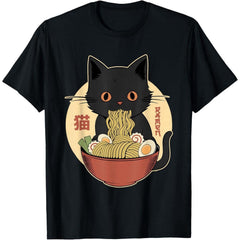 Cat Ramen Funny Graphic Tees Japanese Kawaii Cat Anime T-Shirt