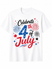 Celebrate 4th of July Graphic T-Shirt for Women, Patriotic Fireworks Independence Day Tee, Red White Blue Holiday Shirt