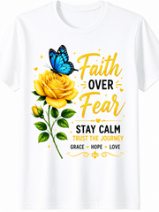 Christian Faith Graphic T Shirt Be Still And Know That I Am God Psalms 46:10 Bible Verse Tee Yellow Rose Blue Butterfly Religious Inspirational Shirt for Women Men Casual Short Sleeve Gift