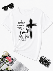 Christian Graphic T-Shirt for Women Black Faith Cross Shirt I’m Growing Every Day Hope Love Inspirational Tee