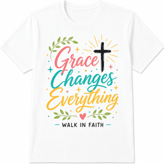Christian Graphic T-Shirt for Women, Grace Changes Everything Faith Tee, Inspirational Religious Graphic Shirt, Casual Short Sleeve Top