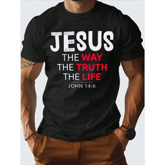 Christian Jesus The Way The Truth The Life John 14:6 Graphic T-Shirt for Men and Women, Inspirational Bible Verse Faith Crew Neck Short Sleeve Tee, Religious Church Gift