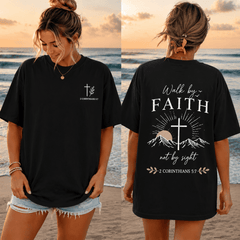 Christian Oversized T-Shirt for Women – Faith Over Fear Style Inspired Bible Verse Shirt “Walk by Faith Not by Sight” Casual Graphic Tee