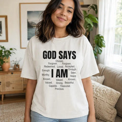Christian Shirt Women God Says I Am Graphic Tee Plus Size Inspirational Faith Soft Top