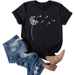 Cicy Bell Women's Dandelion Print T Shirts Cute Graphic Tees Short Sleeve Summer Cotton Tee Tops Casual Blouse