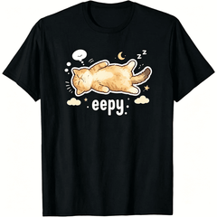 Cute Sleepy Cat Graphic T Shirt for Men Women, Kawaii Napping Orange Kitty Moon Stars Cloud Zzz Meme Print Breathable Lightweight Everyday Basic Top
