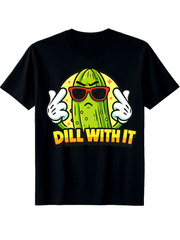 Dill With It Funny Pickle Graphic Tee for Men Women, Cute Cartoon Cucumber Short Sleeve T-Shirt, Casual Humor Crew Neck Top for Food Lover Summer Gift