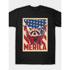 Drop shoulder t-shirt Funny raccoon July 4th T-shirt