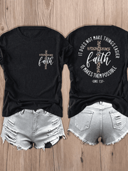 Faith Leopard Cross Double‑Sided Print T‑Shirt for Women, Luke 137 Inspirational Christian Casual Crewneck Tee
