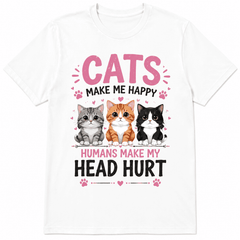Funny Cat Lover Graphic T-Shirt for Women Men, Cute Kittens Cats Make Me Happy Graphic Tee, Casual Short Sleeve Cat Lover Gift